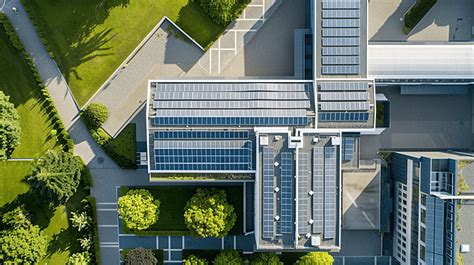 Aerial View Of A Building With Solar Panels Background Aerial View