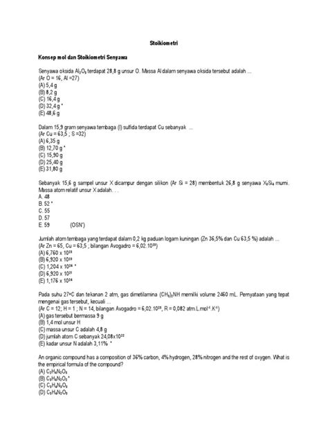 Contoh Soal Hukum Dasar Stoikiometri Hukum 101