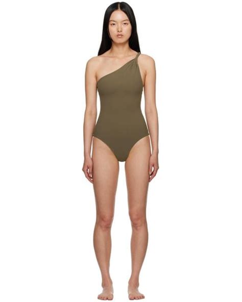 Totême Toteme Khaki Twist One Piece Swimsuit In Black Lyst