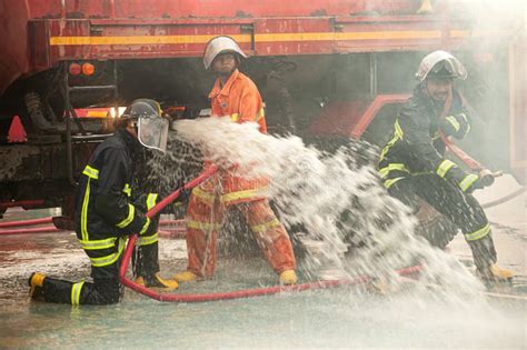 Firefighters Use Powerful Water To Extinguish The Fire During The Fire