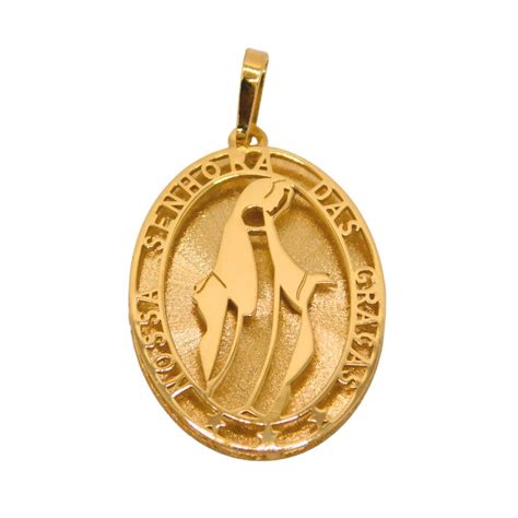 Pingente Ouro 18K Nossa Senhora das Graças Moldura Oval em Relevo