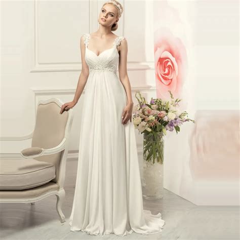 Simple Spaghetti Straps Chiffon Wedding Dresses Elegant Bohemian Empire