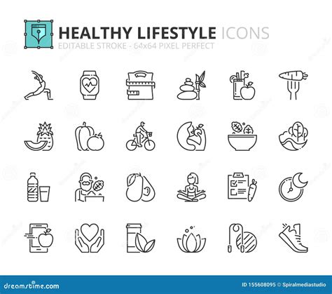 Outline Icons About Healthy Lifestyle Stock Vector Illustration Of