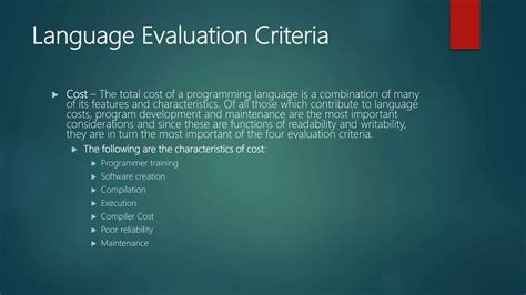 22 Language Evaluation Criteria Ppt