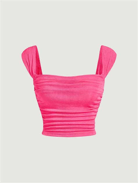 Hot Pink Casual Collar Woven Fabric Plain Wide Strap Embellished Slight Stretch Women Clothing