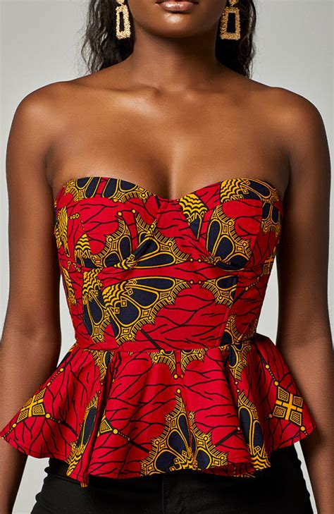 Ankara African Print Sleeveless Corset Peplum Red Blouse Cordelia Laviye