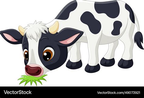 Cute Little Cow Cartoon Eating Grass Royalty Free Vector