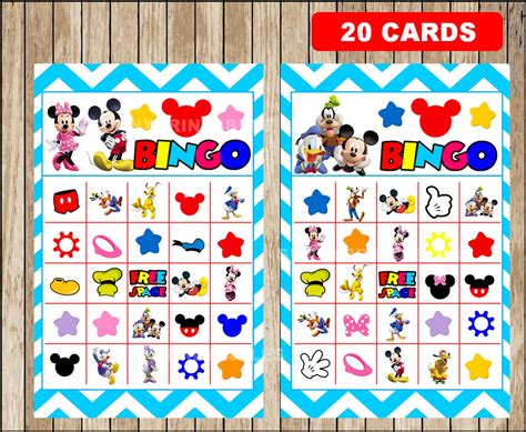 Printable 20 Mickey Mouse Bingo Cards Printable Mickey Mouse Etsy