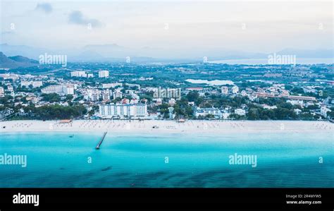 Mallorca Sandy Beach In Alcudia Aerial View Stock Photo Alamy