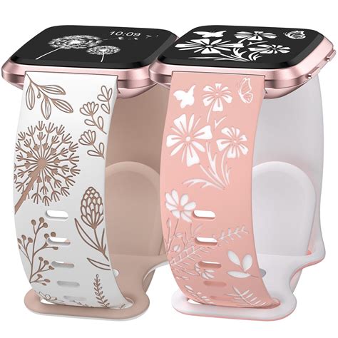 Wearlizer 2 Packs Floral Engraved Band Compatible with Versa 2 Bands