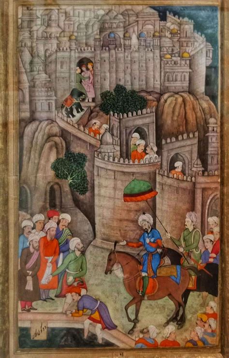 Babur Inspecting Gwalior Fort Painted Circa 1598 Ce By Bhura For