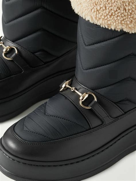 Gucci Horsebit Shearling Trimmed Quilted Nylon And Leather Boots