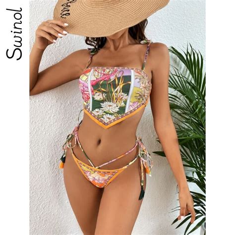 Jual Preorder Sexy Bikini Women Print Brazilian Bikini Set Halter Backless Swimsuit Swim Wear
