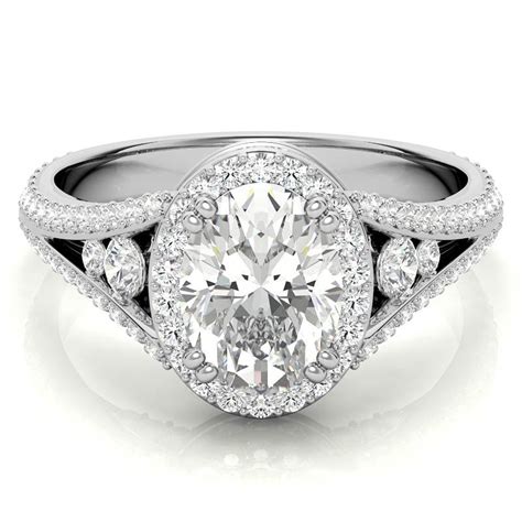 Oval Moissanite Split Shank Halo Engagement Ring Enr648