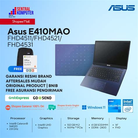 Jual Asus E410mao Fhd4511 Celeron N4020 4gb 512gb Ssd Win 11ohs