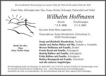 Traueranzeigen Von Wilhelm Hoffmann Trauer Flz De