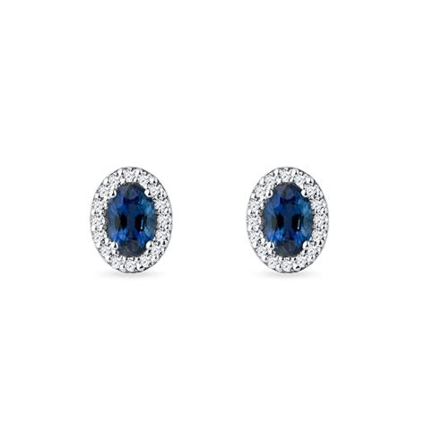 White Gold Earrings with Oval Sapphires and Brilliants | KLENOTA