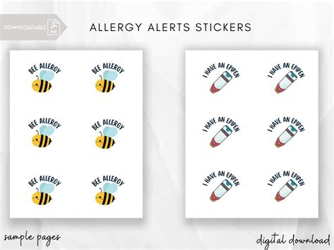 Food Allergy Sticker Allergy Alert Allergy Label Printable PDF Etsy