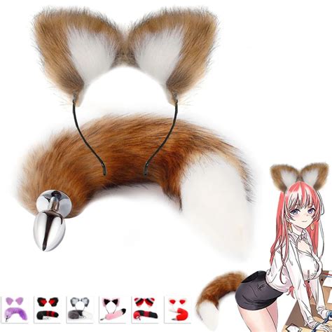 Ass Butt Tail Buttplug Fox Pigtail Anal Plug And Ears Erotic Products BDSM Cat Ears Sex