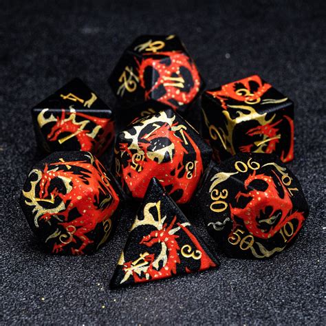 Dragon Hand-painted Dnd Dice Set Obsidian Polyhedral Dice Set Set ...