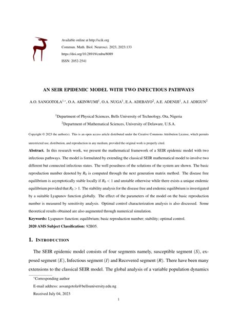 (PDF) AN SEIR EPIDEMIC MODEL WITH TWO INFECTIOUS PATHWAYS