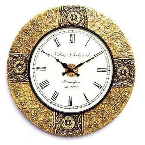 Village Clockworks Emboss Brass Fitting Wall Clock For Home And Office