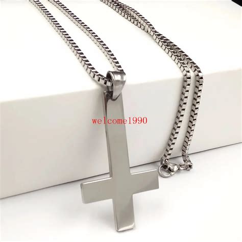 Gnayy On Sale Silver St Peters Inverted Cross Pendant Necklace For Men