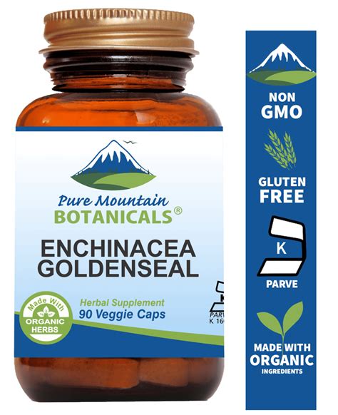 Echinacea Goldenseal Capsules Kosher Vegan With 450mg Organic Echinacea Goldenseal Complex 90