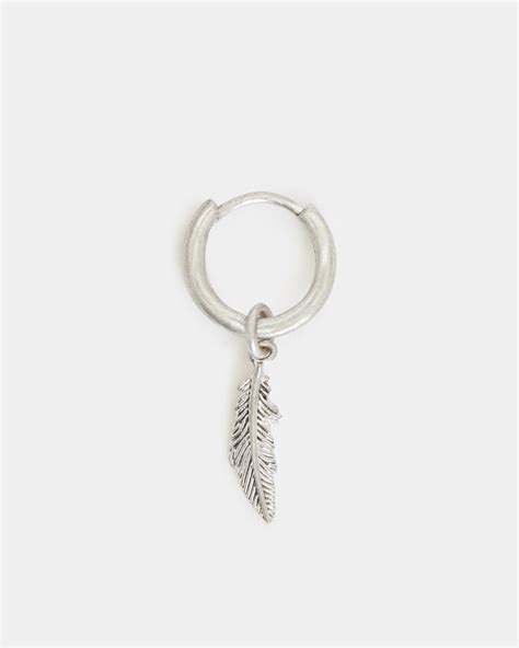 AllSaints Feather Sterling Silver Hoop Earring in White for Men | Lyst