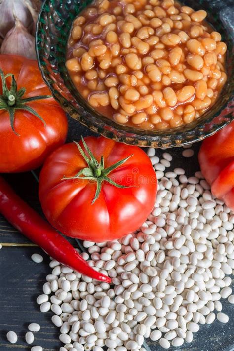 Traditional English Food Baked White Beans In Tomato Sauce And Stock