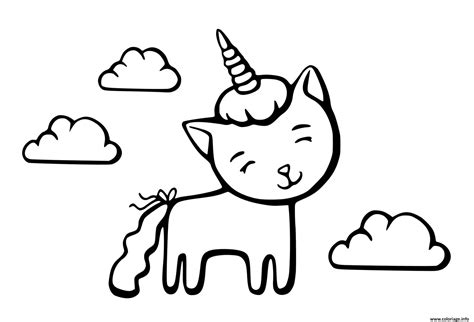 Coloriage Chat Licorne Dans Les Nuages Dessin Chat Licorne à imprimer