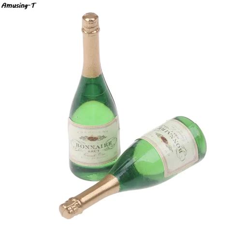 2pc New Dollhouse Miniature Wine Drink Mini Dollhouse Vitreous Champagne Bottles Glass Liquor