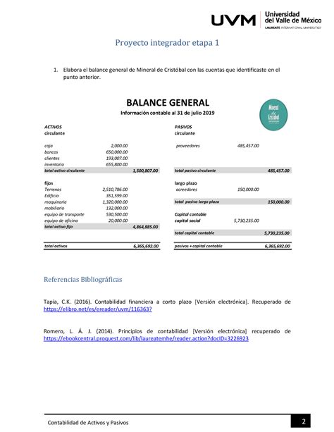 Integrador Activos Y Pasivos Contabilidad De Activos Y Pasivos