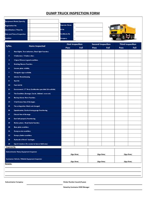 Dump Truck Inspection Form Pdf Vehicles Motor Vehicle