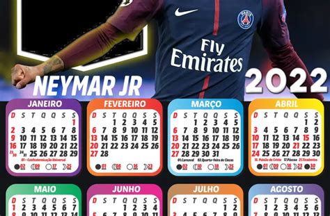 Moldura PNG Grátis Calendário 2022 Neymar Jr PSG Imagem Legal