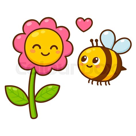 Cartoon bee and flower in love | Stock vector | Colourbox