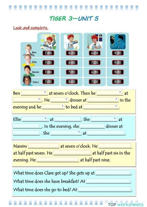 Tiger 3 Unit 5 Daily Routines Time Interactive Worksheet