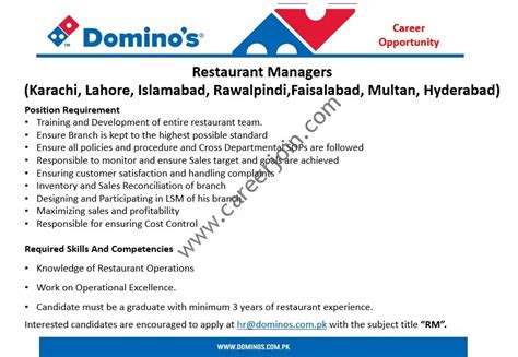 Dominos Pizza Pakistan Jobs June 2019