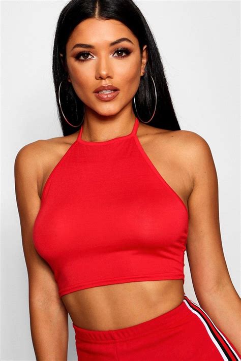 Basic Halter Neck Crop Top Halter Neck Crop Top Fancy Tops Crop Tops