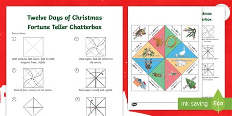 Twelve Days Of Christmas Fortune Teller Chatterbox Template