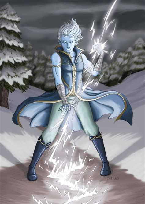 [OC] [ART] Din, Air Genasi Storm Sorcerer (plus six hidden snow bunnies ...