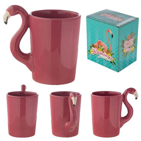 Funky Pink Flamingo Shaped Handle Ceramic Mug Mugs Novelty Mugs