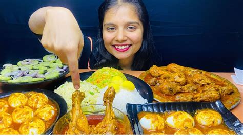 Eating 10 Big Chicken Leg Piece🍗🍗10 Spicy Egg Curry With Three