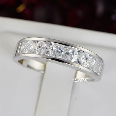 Mens Wedding Band Diamond Simulated 925 Sterling Silver Wedding Ring - Etsy