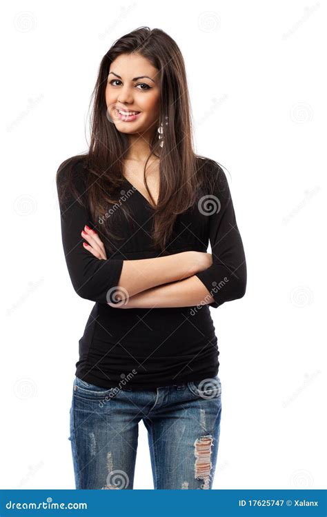 Mujer Latina Joven En Blanco Imagen De Archivo Imagen De Vaqueros Lindo 17625747