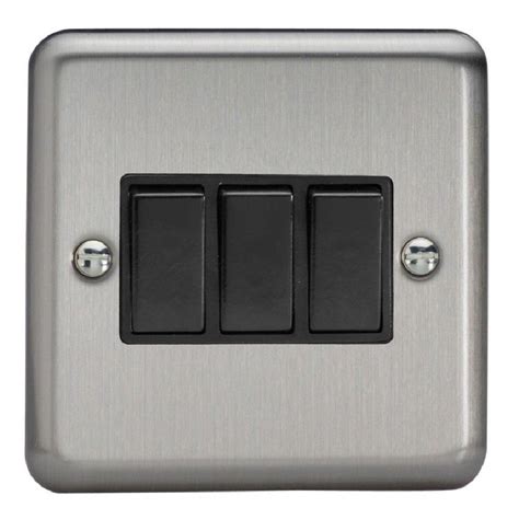 Matt Chrome 3 Gang 10a 1 Or 2 Way Black Rocker Switch The Switch Store