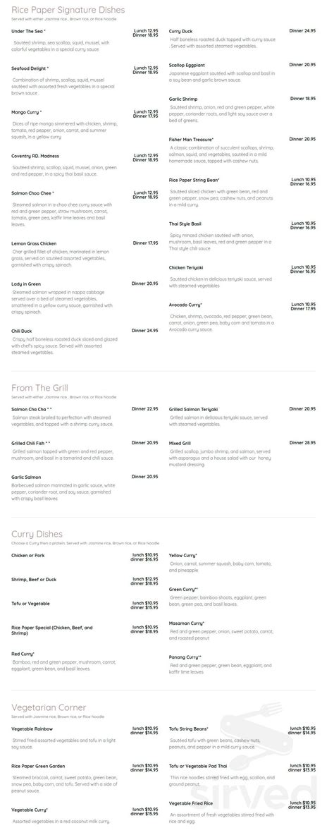 Rice Paper North Canton menu in Canton, Ohio, USA