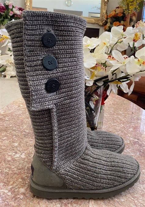 Ugg Australia Classic Cardy Ii Gray Sheepskin Knit Tall Boot Sz