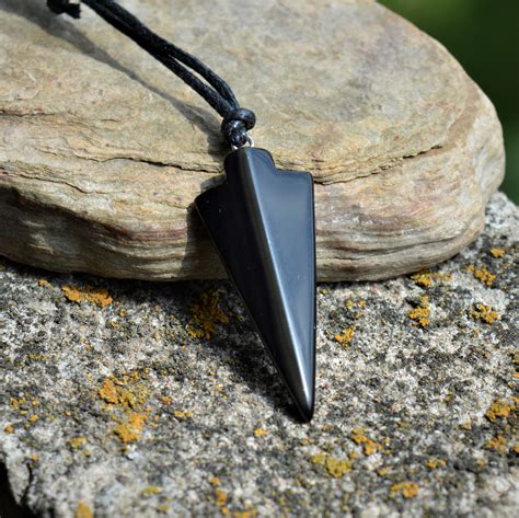 Black Obsidian Men Necklace Arrowhead Men S Necklace Etsy