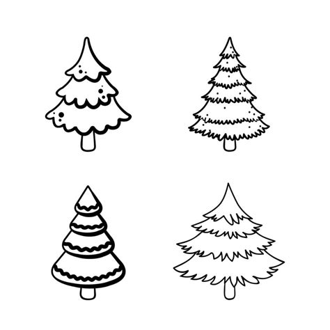 Fir Tree Black Line Icon Set Pine Sketch Illustration 12750901 Vector